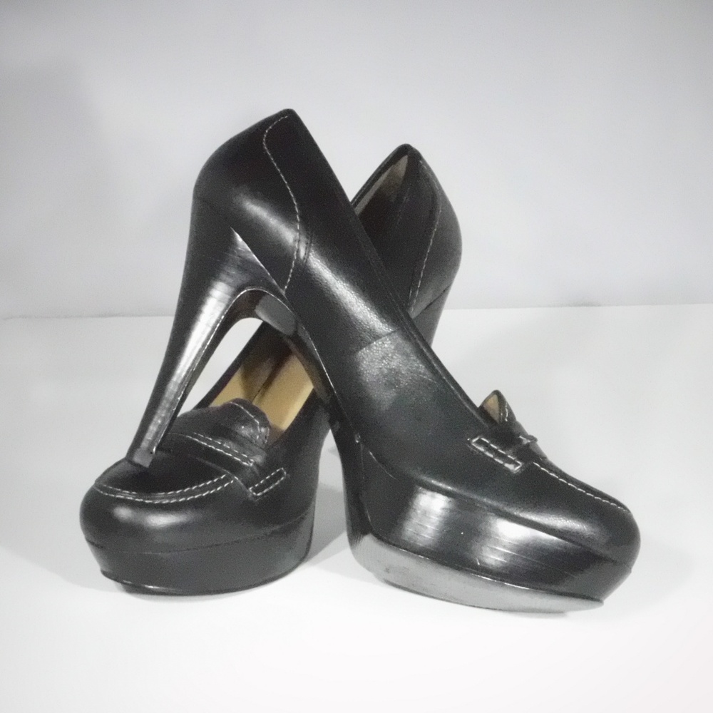 Nine West Black Loafer Platform Heels 7.5M
